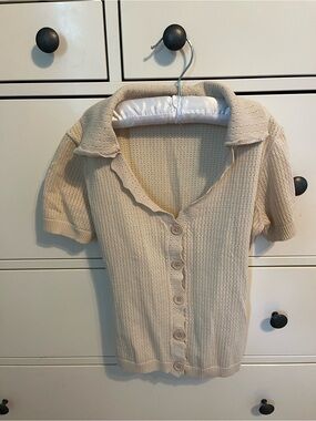 Rihoas crochet-style polo top, cream